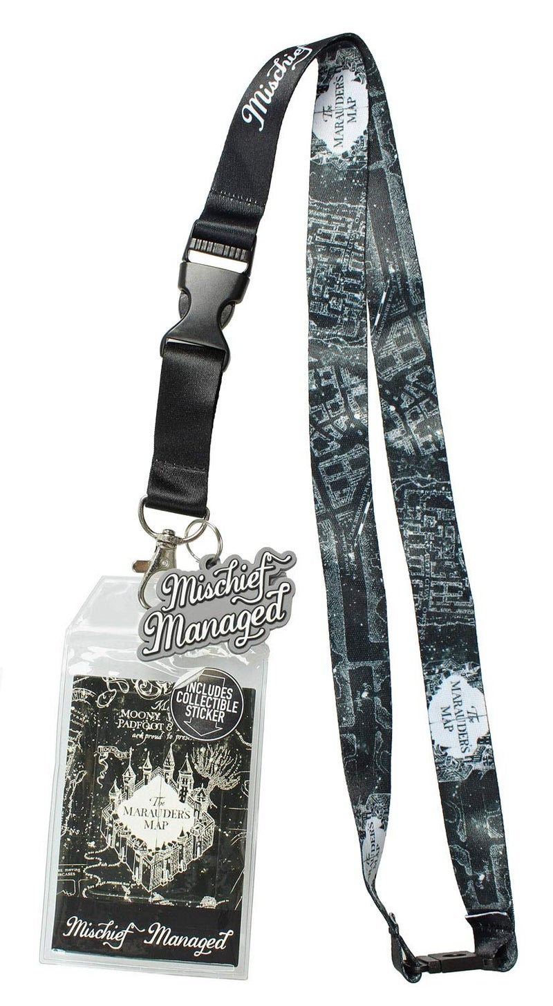 Bioworld Harry Potter Mischief Managed Marauders Map ID Lanyard Badge Holder with 2"" Rubber Charm Pendant and Collectible Sticker - Image 1